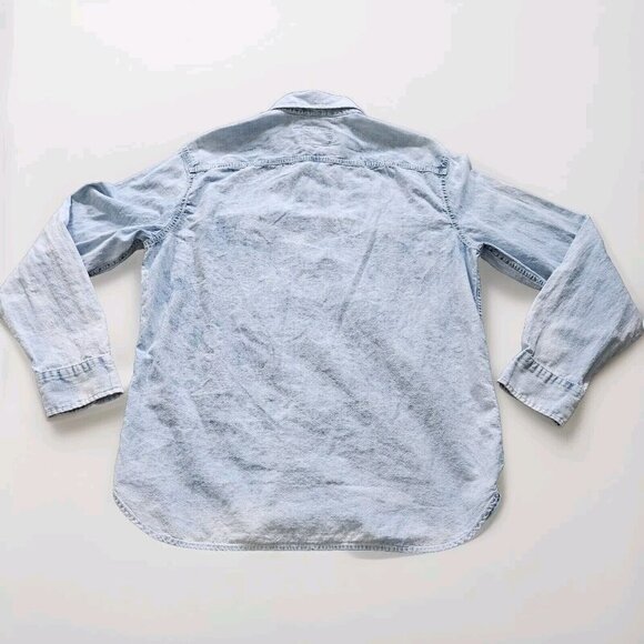 American Eagle Shirt Mens L Blue Collared Button Up LS Denim Faded Hippie Grunge - Picture 14 of 16